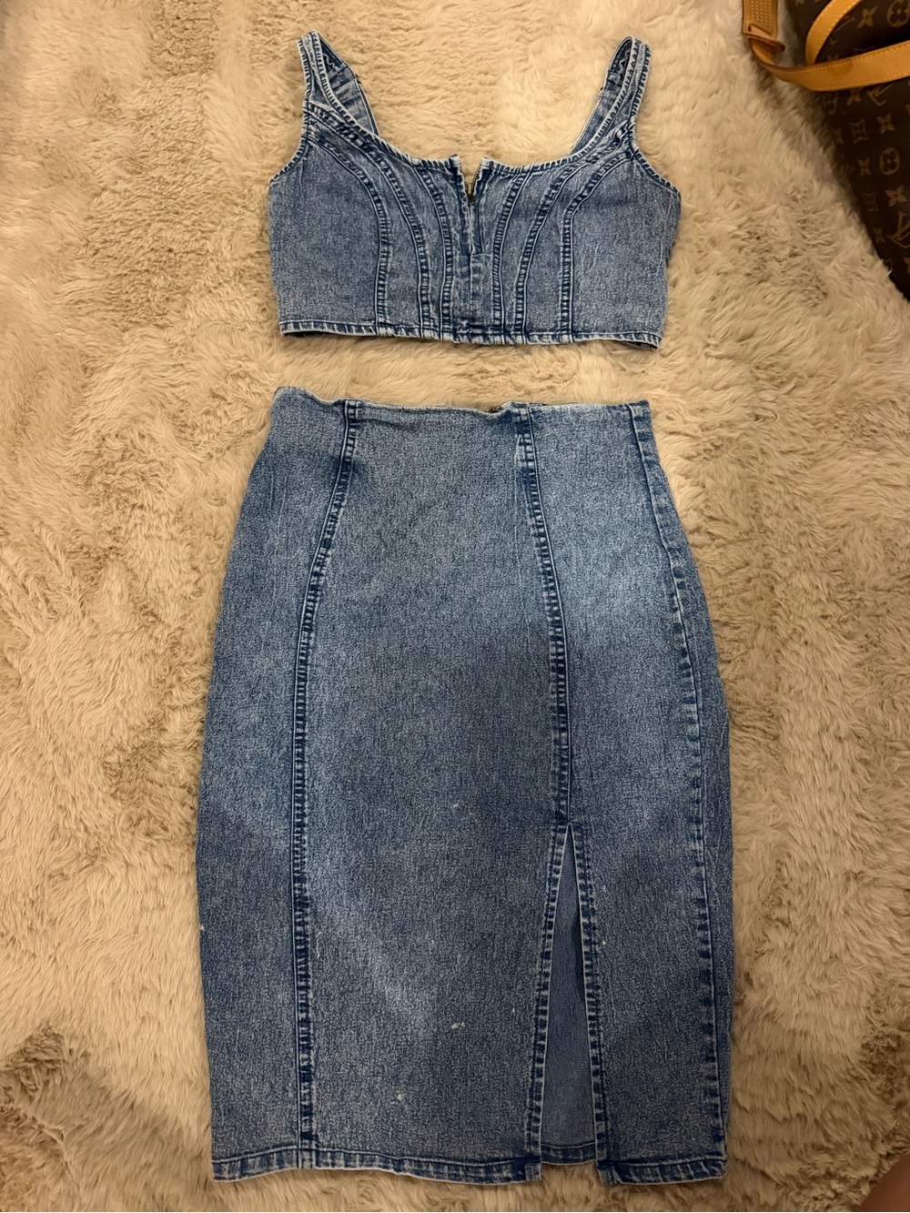 High-Waist Denim Pencil Skirt in Light Blue